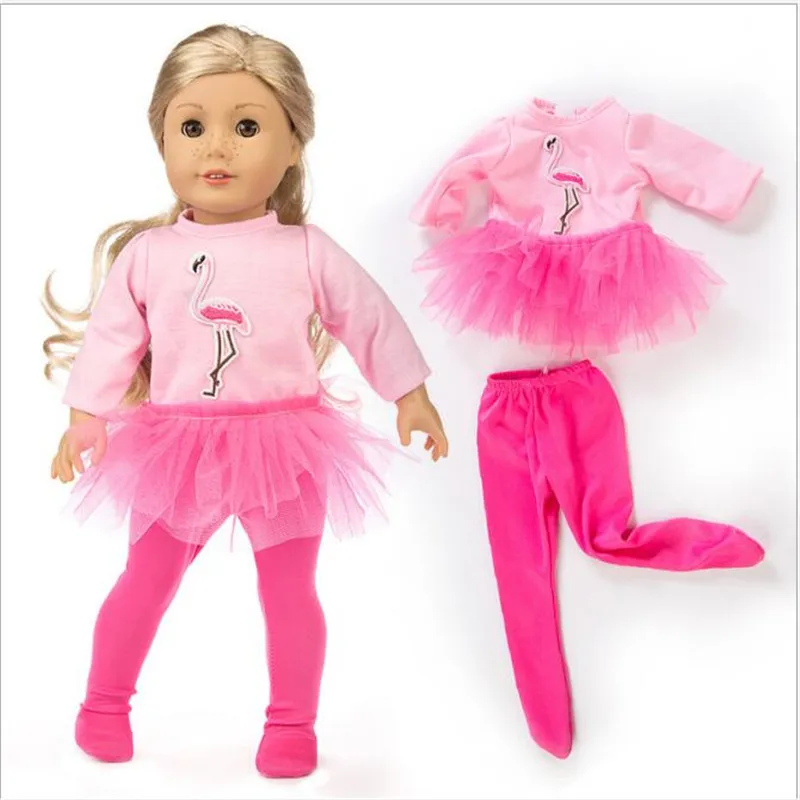 

Doll Clothes Born New Baby Fit 18 inch 40-43cm 2 pieces Doll Red, yellow, blue Flamingo yarn suit accessories For Baby Gift