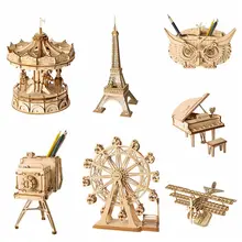 Robotime Home Decoration Figurine DIY Wooden Miniature European Vintage Model Table Desk Living Room Accessories for Kids TG401