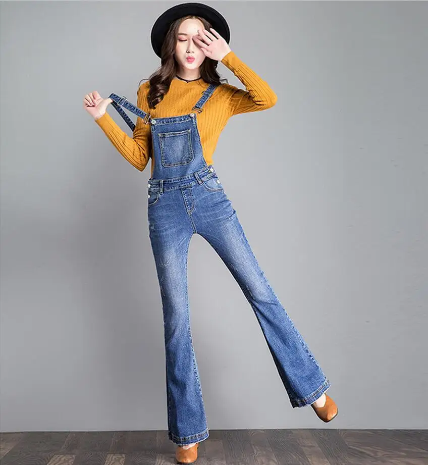 

New Casual Denim Overalls Jeans Women jumpsuit Stretch Slim Denim Overalls For Women Flare Jeans s1059