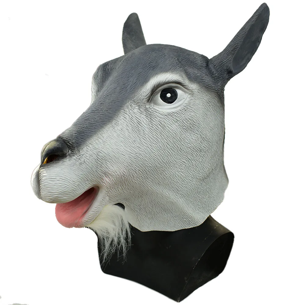 Латексные маски на Хэллоуин, полностью накладные, резиновые, козья Антилопа, голова животного, маски, маскарадный костюм, карнавальные, вечерние, реквизит - Цвет: Gray Goat Mask