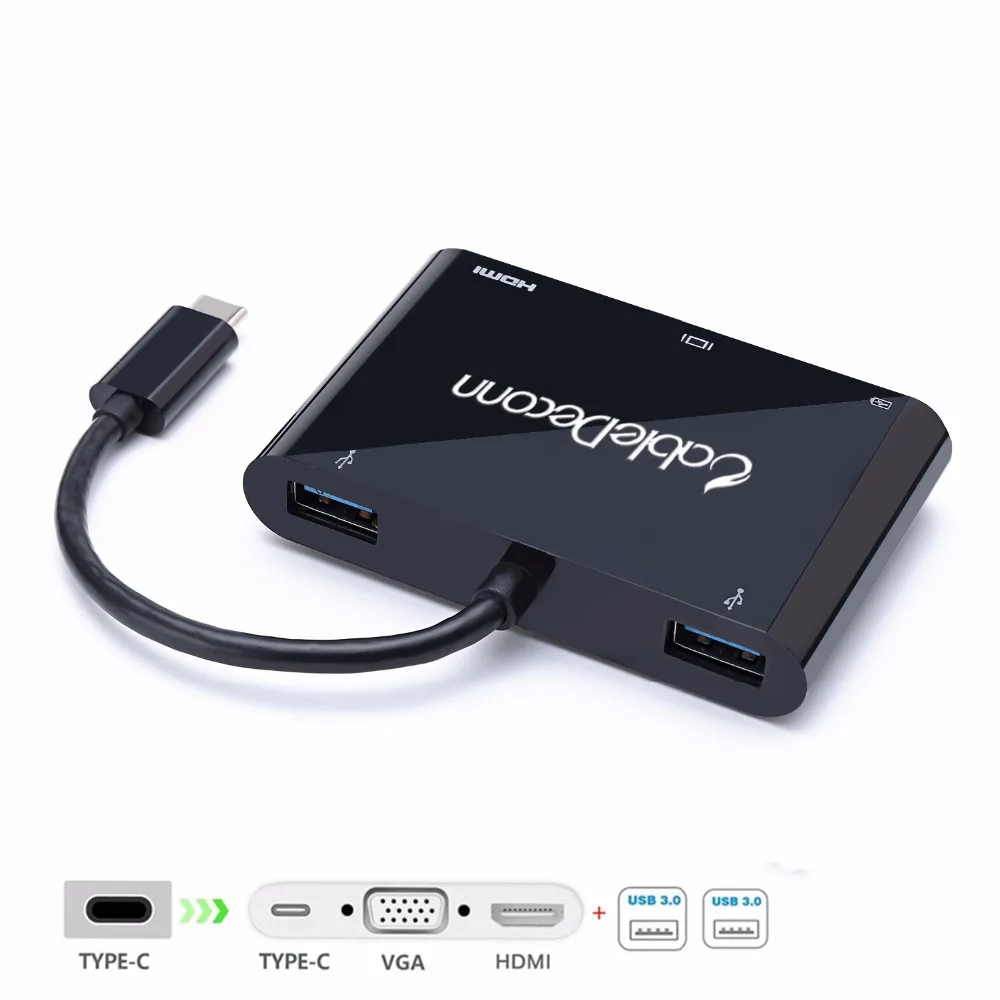 USB C hub usb3.1 Type C to HDMI VGA adapter cable converter for Macbook pro2017 2016  dell xps ChromeBook acer asus 