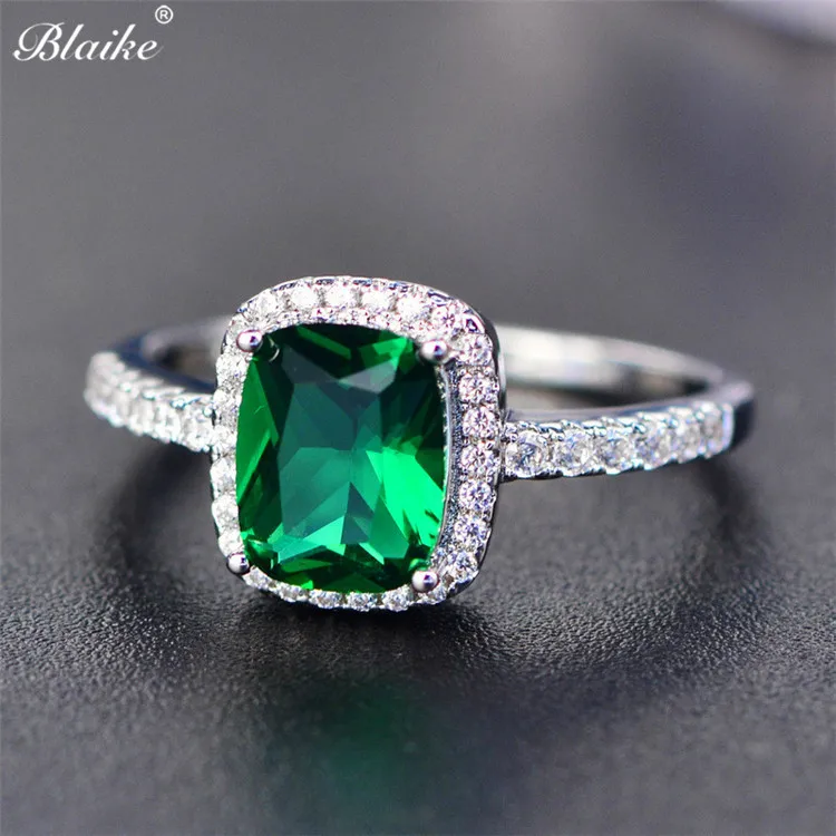 Blaike Мистик огненный опал синий/белый/фиолетовый/кольцо с зеленым камнем для женщин 925 пробы заполненный серебром разноцветный камень кольцо подарок - Цвет основного камня: Green Zircon Ring