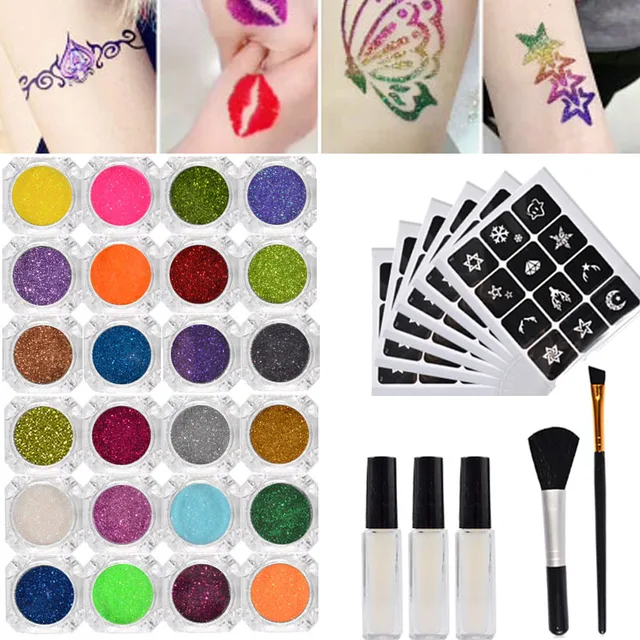 24 colors 3d tattoo glitter kit temporary shimmer powder for 24 colors 3d tattoo glitter kit temporary shimmer powder for