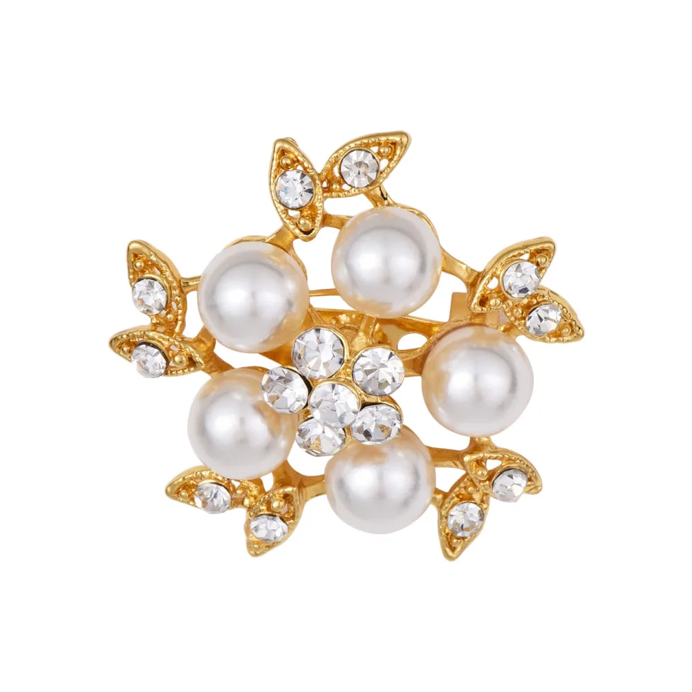 

Gold-Color Simulated Pearl Flower Brooches Rhinestone Scarf Buckles Corsage Small Shawl Pins