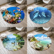 Другие аквариумные синие дельфины море пляж 3d нескользящие микрофибры круглые ковры для гостиной кухни спальни ванной комнаты