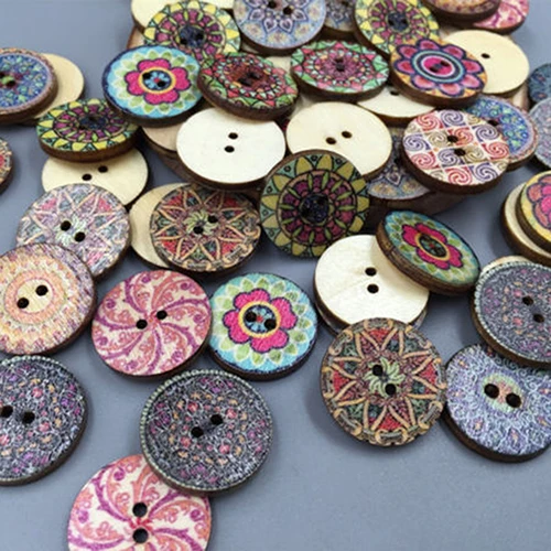 

100x Mixed Vintage Colorful Flowers Wood Buttons Scrapbooking Sewing Craft 20mm