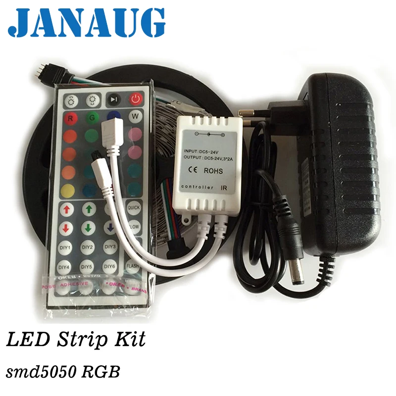 

5m Waterproof RGB bandes de led light SMD 5050 Light 44key remote controller Power Adapter RGB Fita Ribbon Lamp led strip set