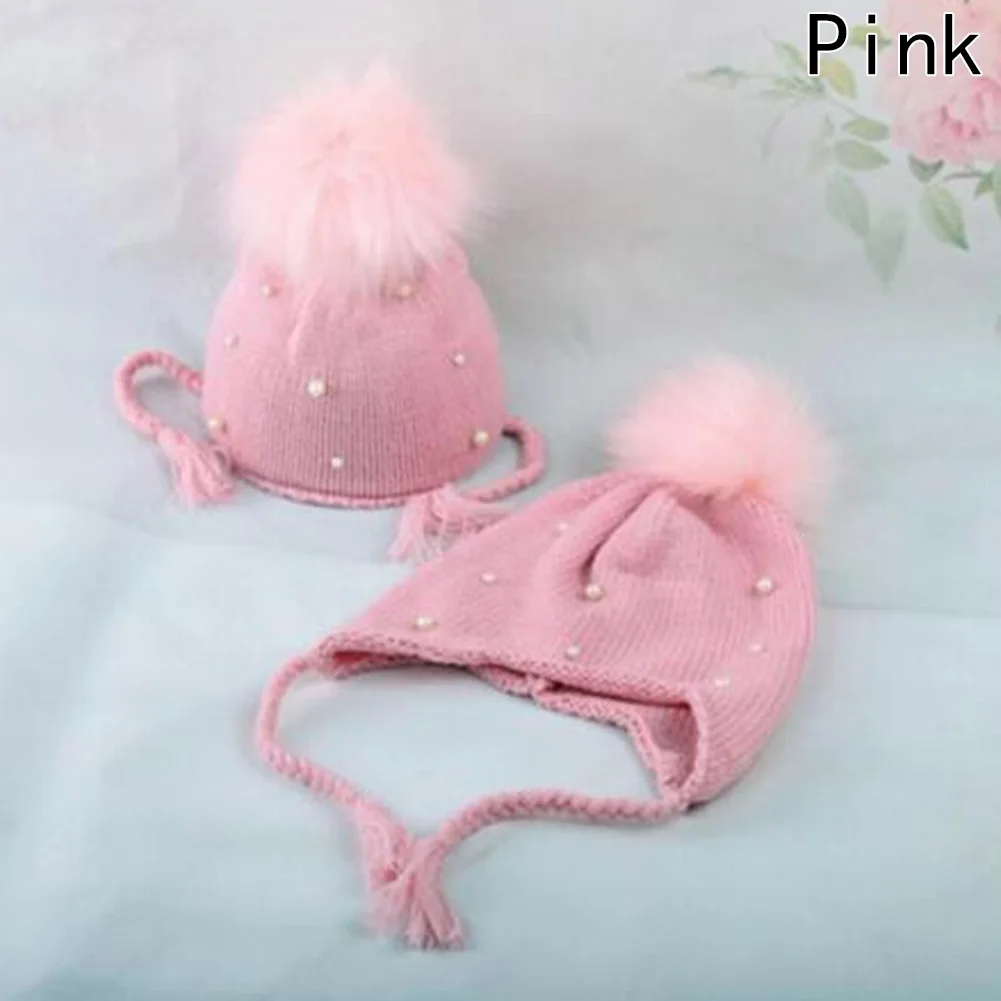 New Winter Fluffy Ball Hat Chirlden Knit Hats For Girl Beanies Caps