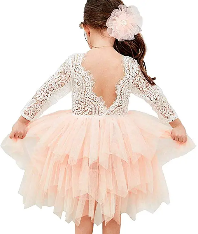 

Trendy Lace Embroidered Long sleeve Tulle Party Dress for Toddler Girl and Girl