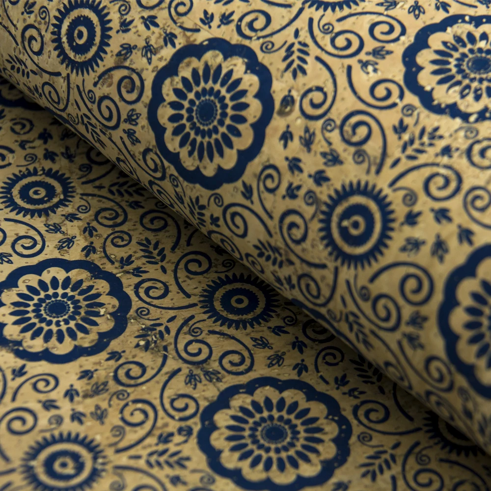 

PORTUGAL cork fabric 68x50cm/135x100cm Blue flowers pattern Cork leather Vegan waterproof Abrasion resistance COF-151