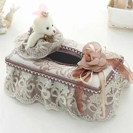 European Bear Cloth Fabric Lace Tissue Box Garden Creative Restaurant Living Room Desktop Paper Towel Storage Box Home Decor