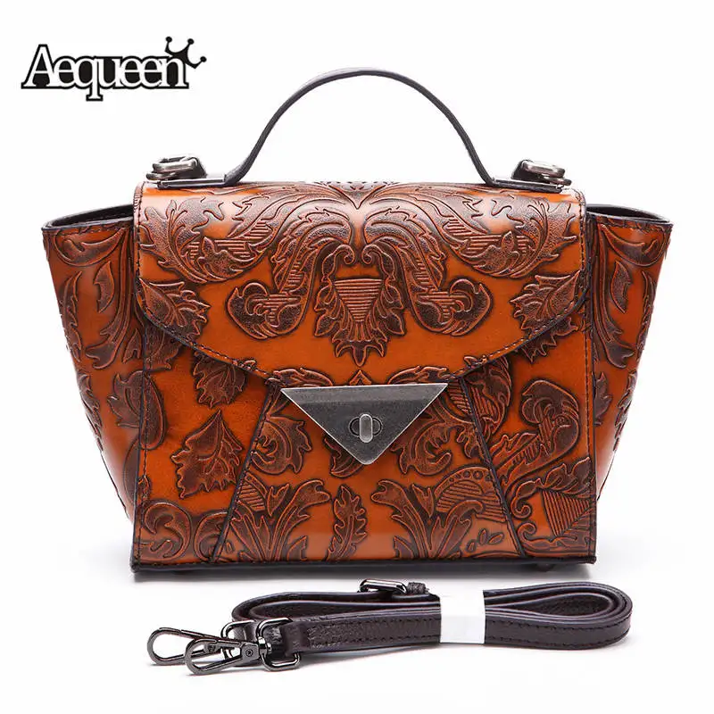 

AEQUEEN 2018 Women Genuine Leather Handbags Female Shoulder Bag Ladies Totes Floral Embossed Crossbody Bags Bolsa Random Color