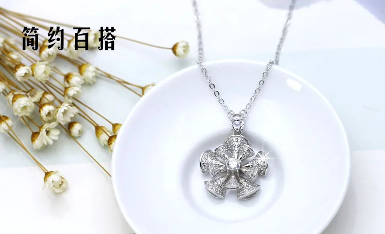 Лучшее качество свадебный роторный цветок мельница 925 серебро оригинальные Кристаллы из австрийского ожерелья с подвесками для женщин