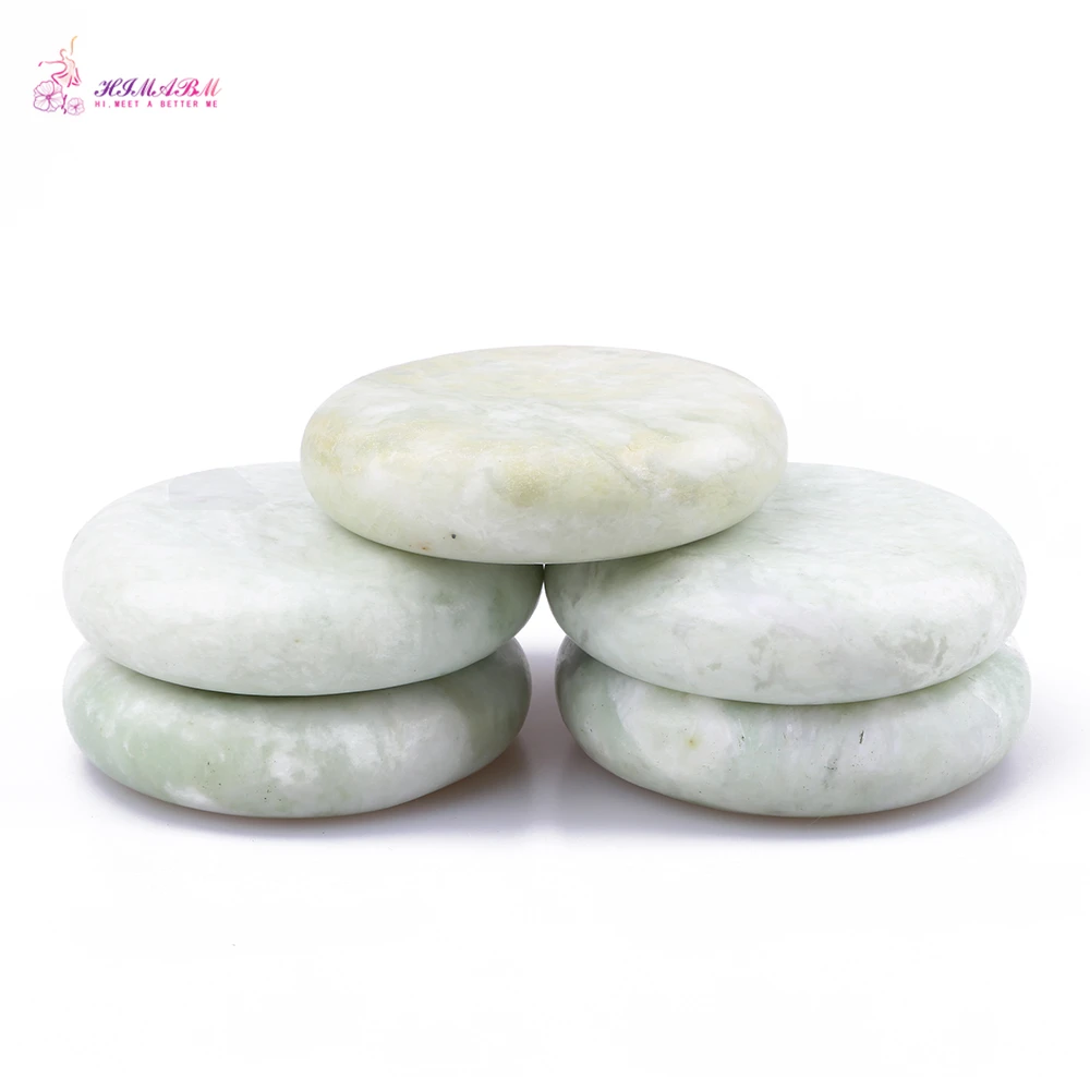 HIMABM 5 Pieces Natural Light Green Xiuyan Jade Hot Spa Basalt Stone Massage Basalt Stone Lava Rocks 80*80*20mm wholesale HIMABM 5 Pieces Natural Light Green Xiuyan Jade Hot Spa Basalt Stone Massage Basalt Stone Lava Rocks 80*80*20mm wholesale