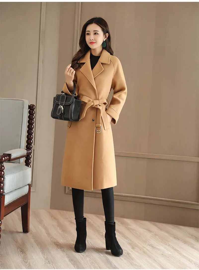 

NiceMix 2019 autumn Winter Women Slim Wool Coat Long Sleeve Outerwear Long Cloak Overcoat Elegant Plus Size Red Woolen Jacket
