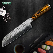 Ножи шеф-повара кухонный нож 7 дюймов японский 7CR17 440C высокоуглеродистой нержавеющей стали имитация Дамасского шлифовального лазерного Santoku нож