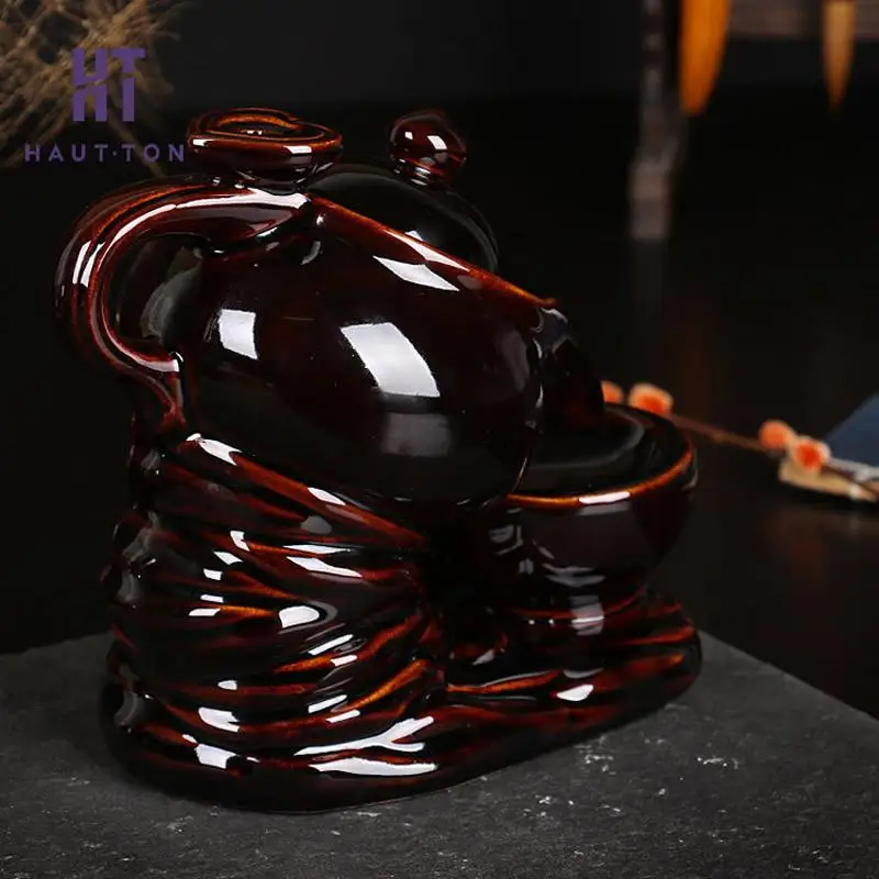 Ceramic Tea Pot Smoke Backflow Tower Incense Burner Censer Home