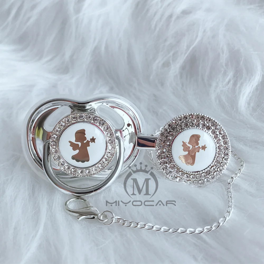 

MIYOCAR Gold silver Angel lovely beautiful silver bling pacifier and pacifier clip BPA free dummy bling unique design GAG-8/9