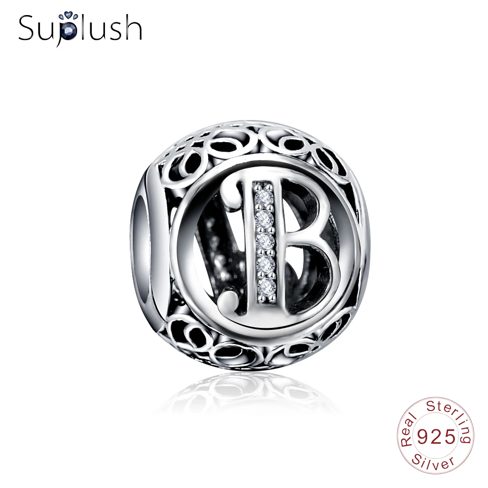 Suplush 100% стерлингового серебра 925 пробы с буквами алфавита бусинами подходят к