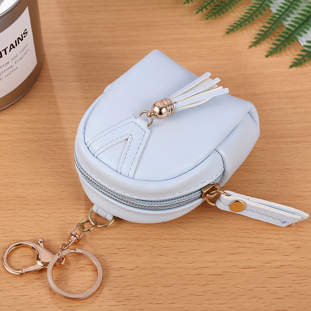 Fashion Women Tassels Zip Faux Leather Coin Pouch Mini Key Chain