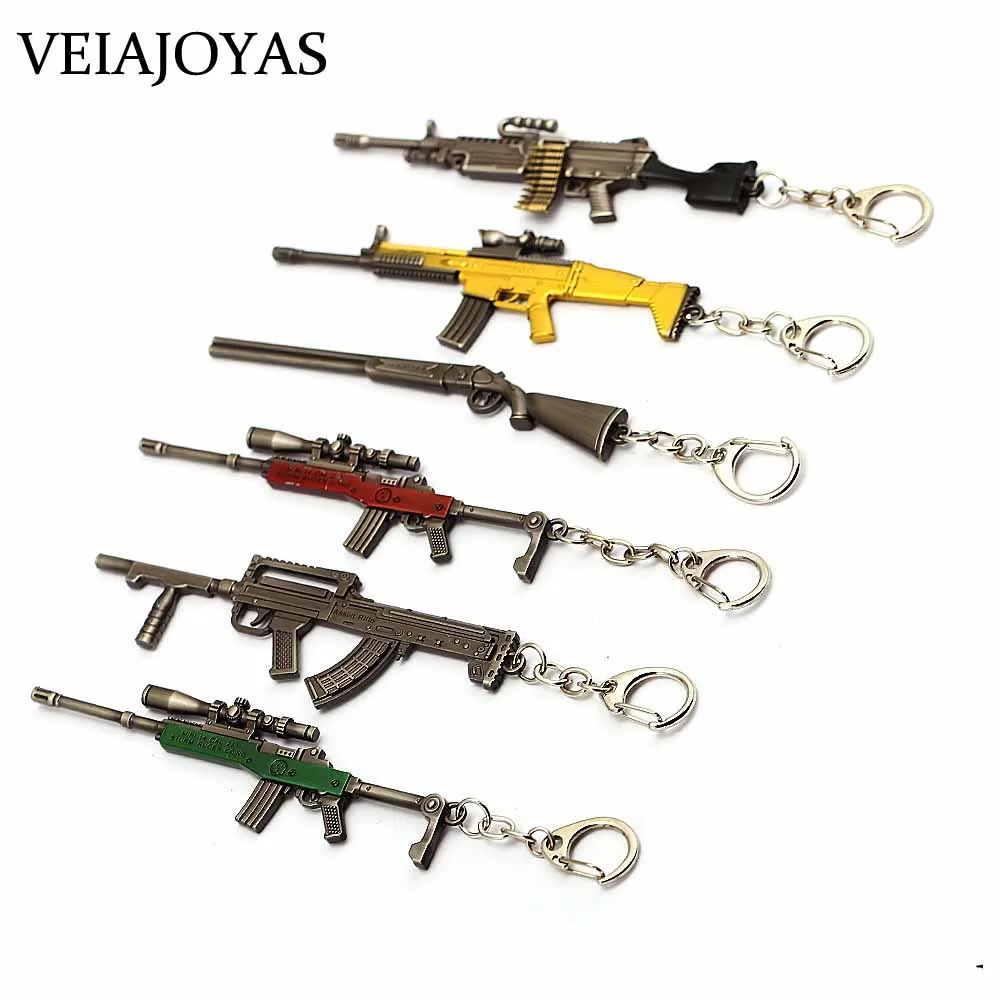 

12cm PUBG Weapon Rifle AKM Alloy Model KeyChains AK47 Toys Gun Keychains llaveros chaveiro sleutelhanger CF Game Key Rings Gifts