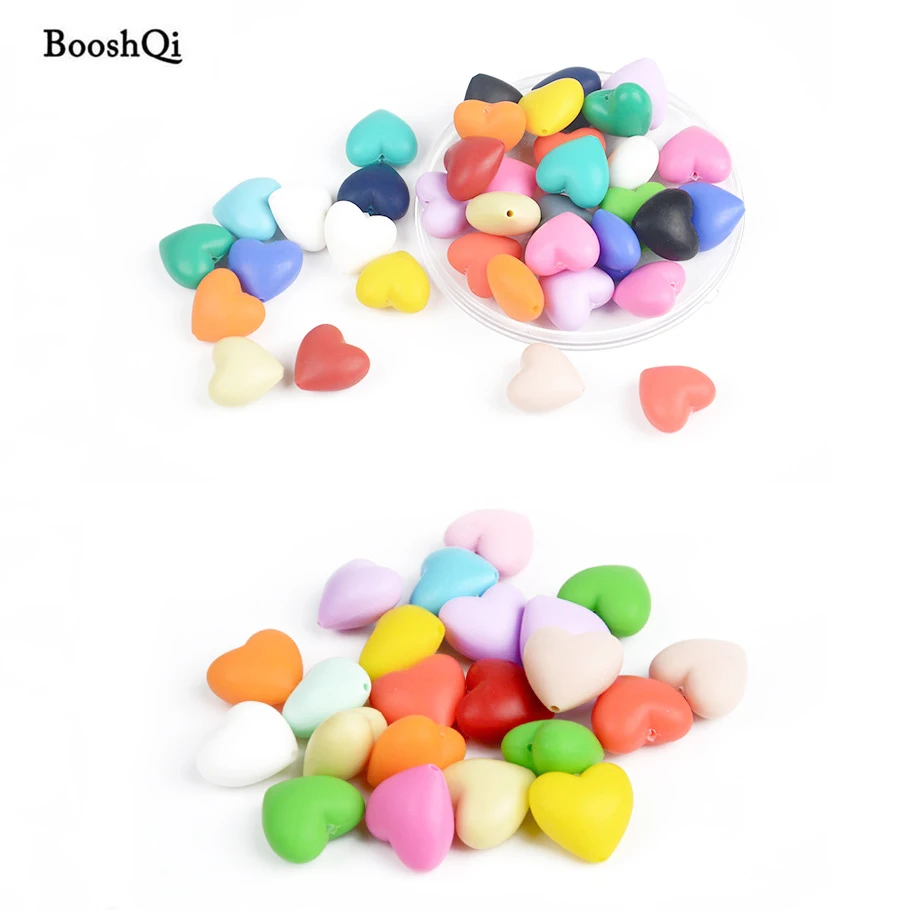 

100pcs BPA Free Silicone Teething Beads for Baby Pacifier Chain Clips Heart Shape DIY Chewing Teether Toys for Necklace Bracelet