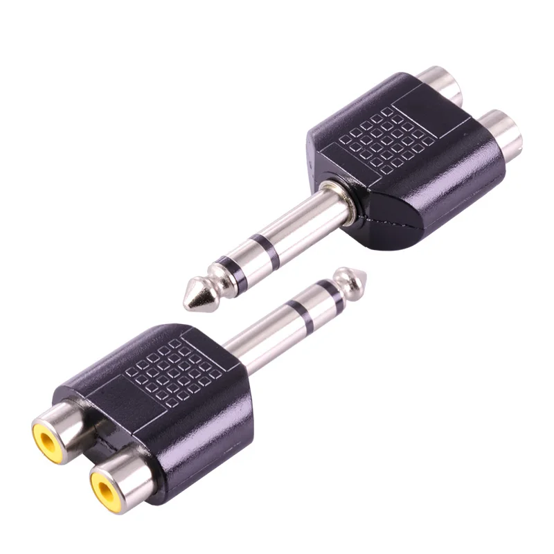 10 шт. стерео разъем 6 3 мм контактный для микрофона к 2xRCA Jack никелированный адаптер