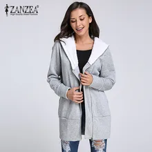 ZANZEA флисовые куртки для женщин толстовки теплые пальто кофты 2019 Осень Зима Повседневное на молнии Длинные Верхняя одежда с hooded ш