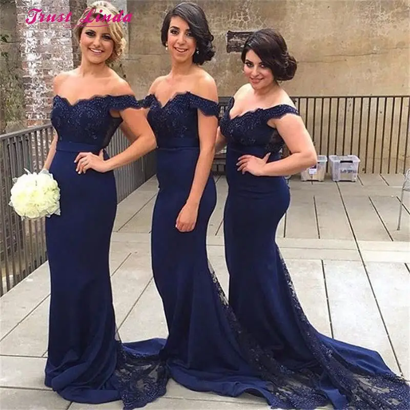 Бордовые Платья для подружки невесты "лодочка" топ с кружевом длинное платье в стиле "Русалка", платье подружки невесты, Vestido De Madrinha De Casamento longo - Color: navy blue