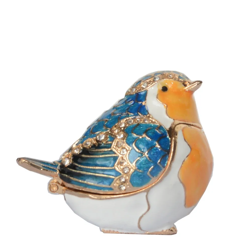 Эмалированный оловянный Кристалл Bejeweled Robin Bird инкрустированная Ювелирная шкатулка принт с птицами коллекционные подарки