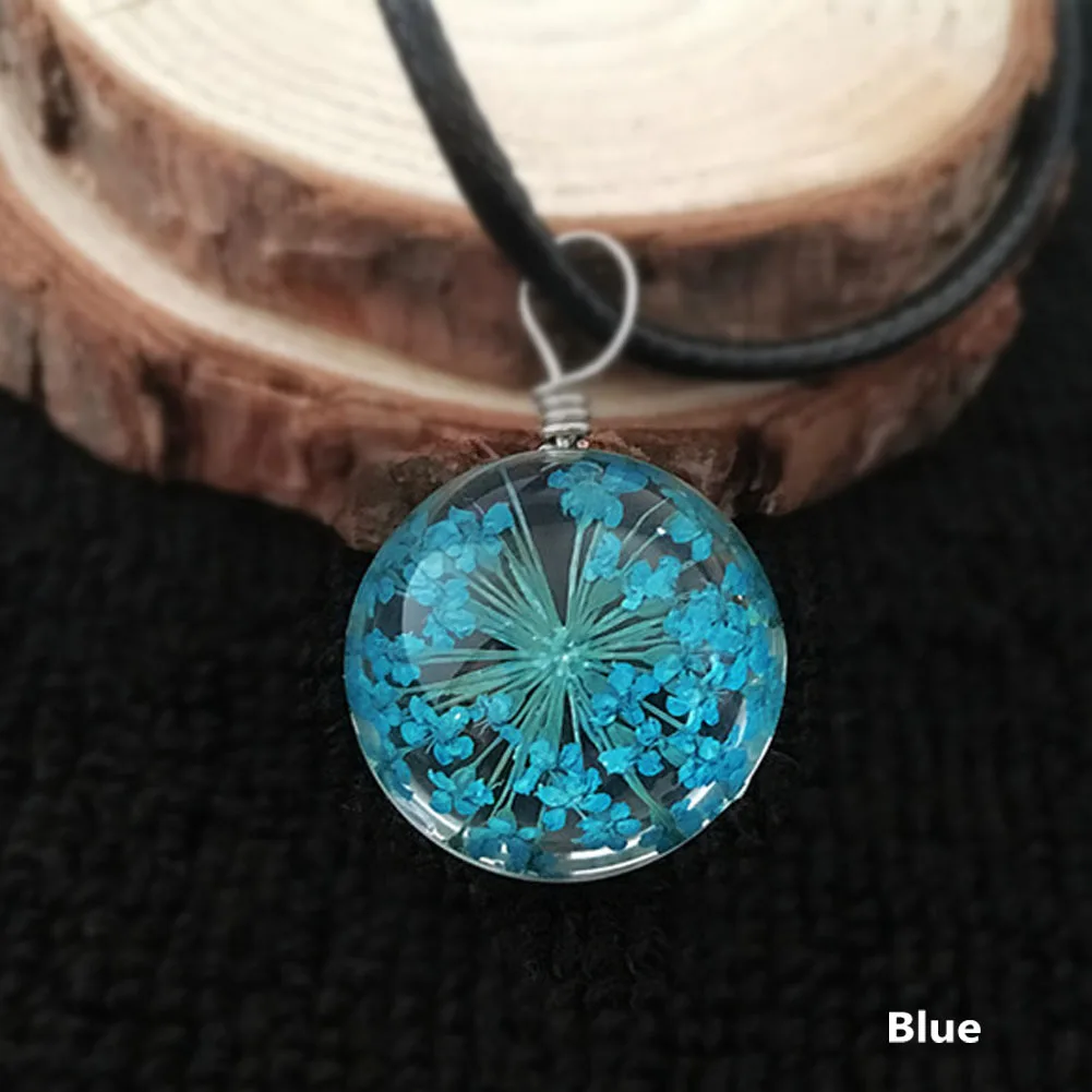 

Real Dried Dandelion Pendant Necklace Glass Ball Plant flower Crystal feather Long Strip Leather rope Chain Gift Collier Femme
