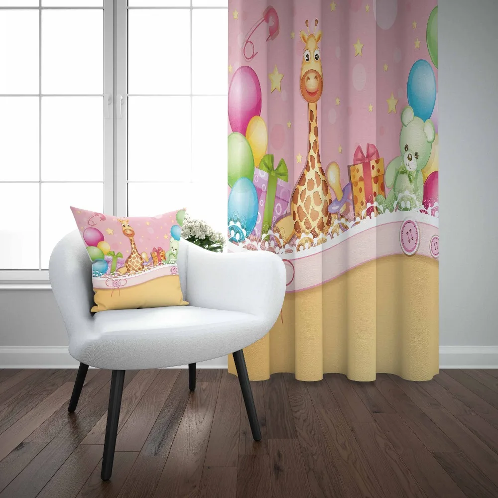 

Else Birthday Party Balloons Jungle Animal Giraffe 3d Print Kids Baby Children Window Panel Set Curtain Combine Gift Pillow Case