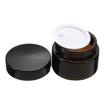 

1Pcs 30g Amber Glass Facial Cream Empty Jar 30ml 1OZ Cosmetic Sample Packing Container Refillable Pot With Black Lid For Travel