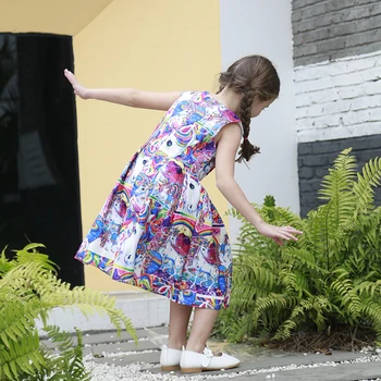 Girl Rainbow Unicorn Print Sleeveless Dress
