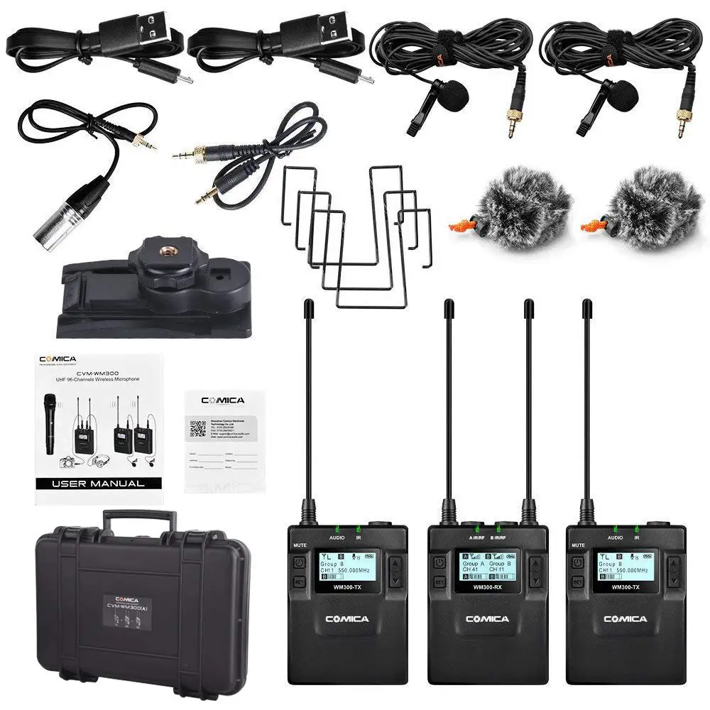  Comica 96-Channel UHF Rechargeable Wireless Lavalier Microphone System for Canon Nikon DSLR CameraX