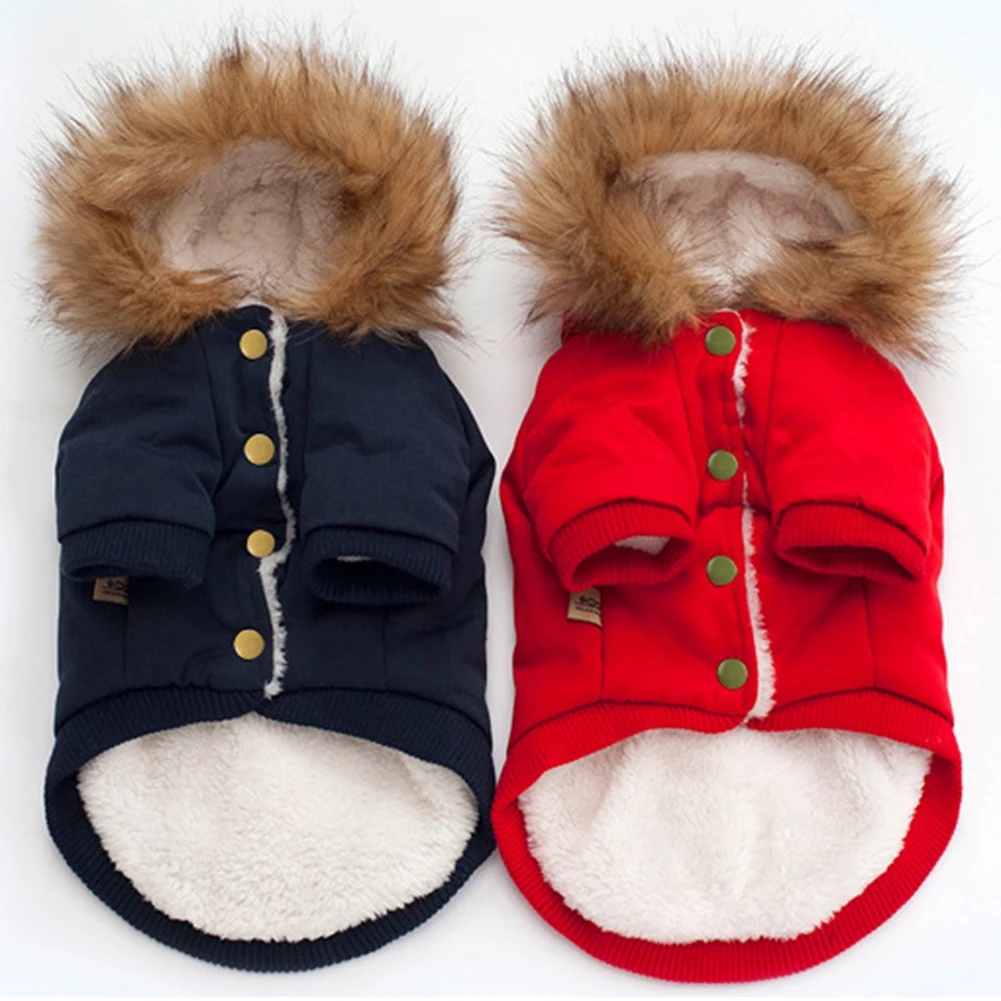 Thicken Faux Fur Collar Hooded Pet Dog Coat Puppy Horn Toggle Buttons