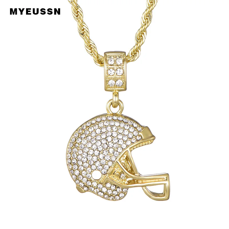

Rugby Helmet Pendant Sport Style For Men Iced Out Chain Shining Crystal Gold/Silver Charm Football Necklace Pendant NFL Helmet