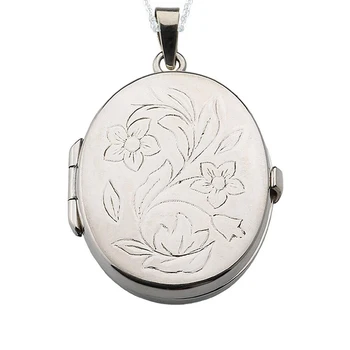 

Necklace Pendant Locket dije Oval Silver with Flowers recorded and aged. Includes Chain de 45 cm and Case for Gift