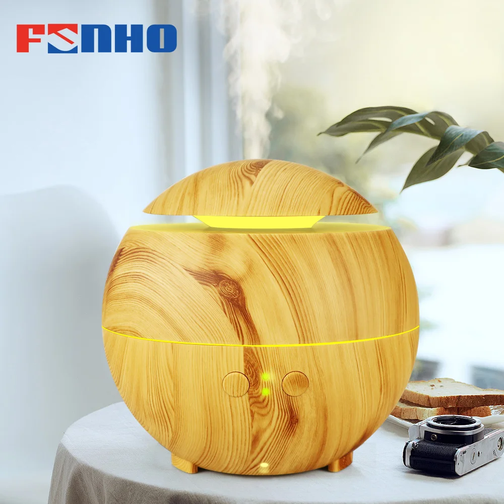 

FUNHO 600ml Air Humidifier Wood Grain Aroma Diffuser Large Capacity Umidificador Mist Maker 7 LED Light Change for Home 091