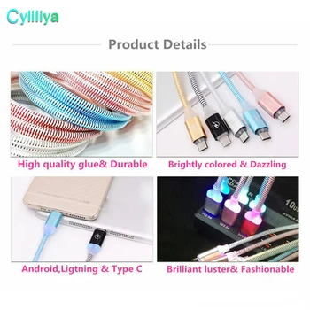 

Fashion LED Light Cable 1M 3ft Micro USB Type C High Speed Fast Charging Sync Data Cables for Samsung Galaxy Note 8 50pcs/lot
