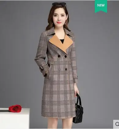 Стильная женская одежда, осенняя одежда, длинное пальто для женщин, высокое качество, Осенний Тренч, корейский стиль, модное клетчатое пальто, B4077 - Цвет: Red plaid