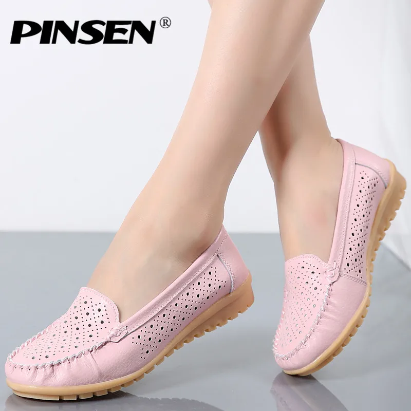 PINSEN Autumn Women Flats Shoes Women Genuine Leather Shoes Woman Cutout Loafers Slip on ballet flats ballerines flats Moccasins цена PINSEN Autumn Women Flats Shoes Women Genuine Leather Shoes Woman Cutout Loafers Slip on ballet flats ballerines flats Moccasins цены онлайн