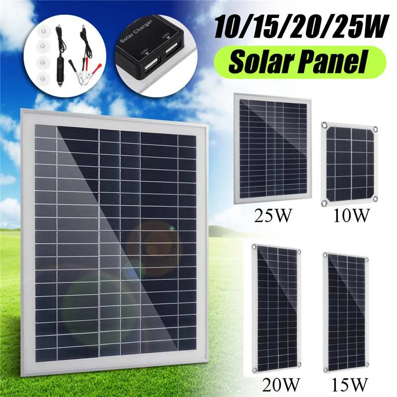 

ANBES 10/15/20/25W 5V/12V Double USB Polysilicon Solar Panel Portable Module DIY for Cigarette Home Light Cellular Phone Charger