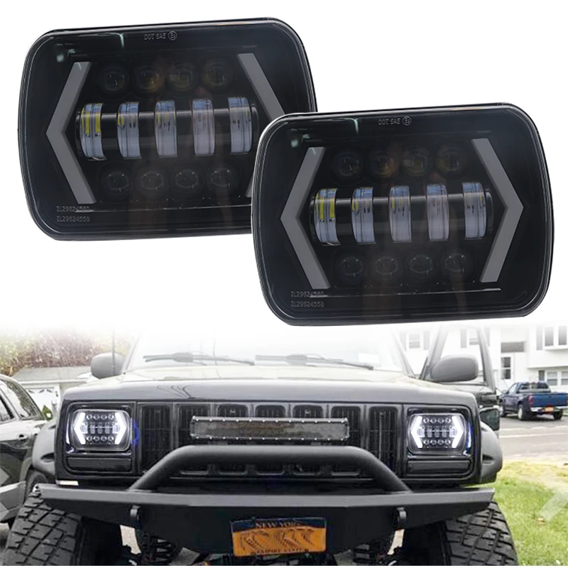 

2pcs Square 7x6 5x7 LED Headlights with Arrow Angel Eyes DRL Turn signal H4 plug for Jeep Wrangler YJ Cherokee XJ TJ