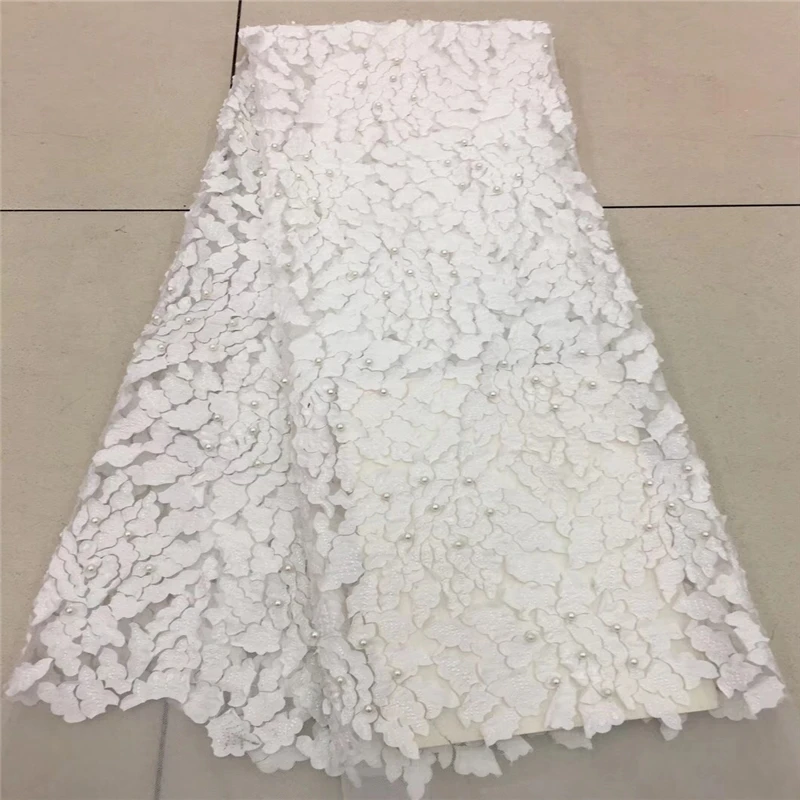 

2018 French Lace Fabric White Wedding High Quality African Tulle Lace Fabric 5Yard 3D Flowers Embroidered Tulle Lace fabric1757B
