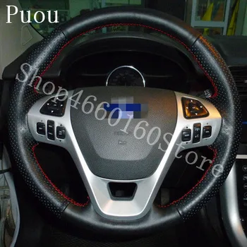 

PUOU for Ford sharp leather hand sewing steering wheel cover car special leather hand sewing set pure leather hand Free shipping