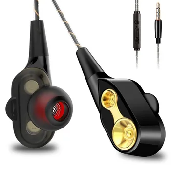 

3.5mm Jack Wired Headphones High Bass Dual Drive Stereo Earphones with Microphone In Ear Sport Running Earbuds for iphone Xiaomi