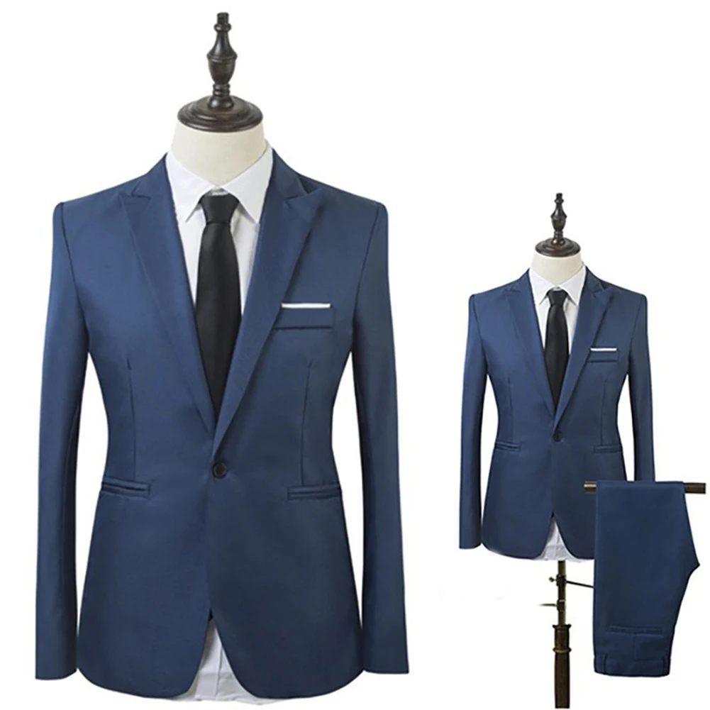 

Men Slim Fit Business Leisure One Button Formal Two-Piece Suit Men for Groom Wedding suits Costume Homme