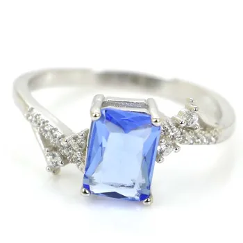 

2.5g Guarantee Real 925 Solid Sterling Silver Rectangle Blue Violet Tanzanite White CZ Present Rings 17x8mm