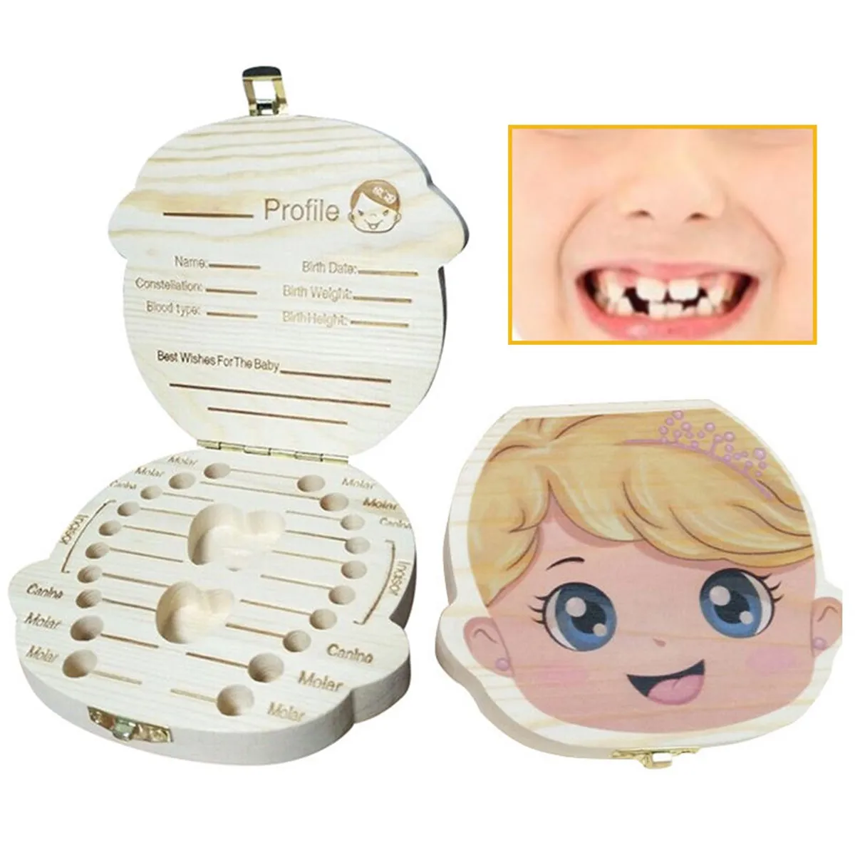 1 pz Vernice Colorata Inglese Tooth Box Organizzatore Del Bambino Denti da Latte Risparmiare legno Scatola di Immagazzinaggio Bello Dei Capretti Della